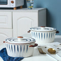 Solhui Simple Ceramic Salad Bowl with Lid Instant Noodle Bowl with Handle Large Household Soup Bowl