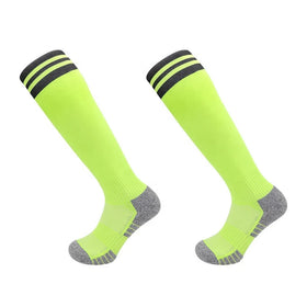 LINGTU Factory Wholesale Nylon Long Knee High Sport Socks Two Stripes Football Socks High Stretch Calf Widening Soccer Socks
