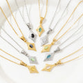 Classical Design 18K Gold Plated Stainless Steel  Engraved Rhombic Colorful Man-made Opal Pendant Necklace