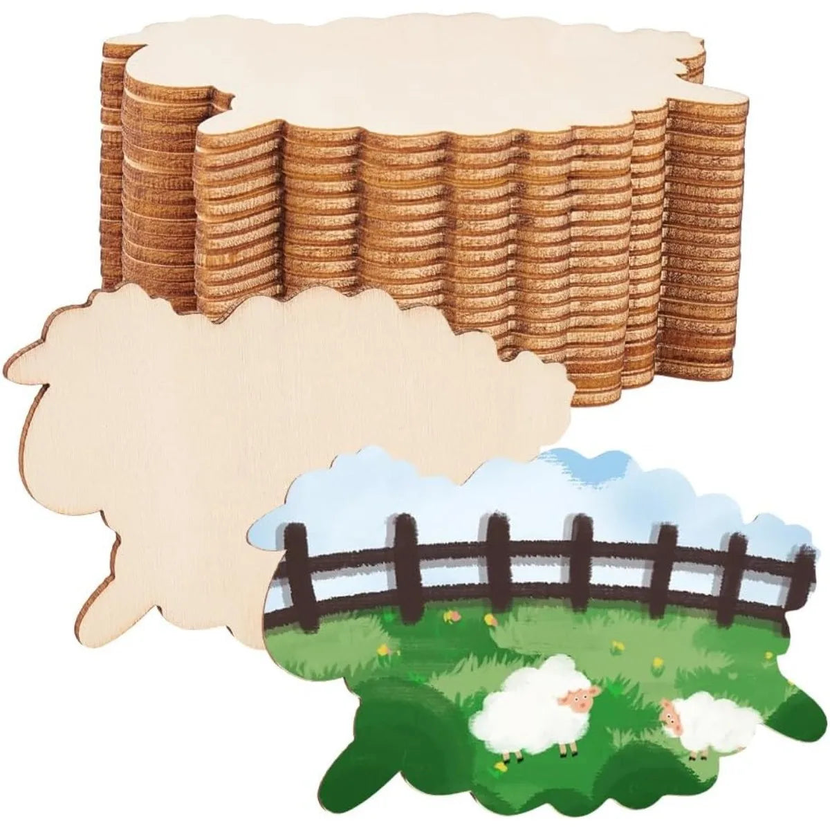 Wholesale Wooden Sheep Cutouts Unfinished Wooden Sheep Hanging Ornaments for Christmas DIY Crafts Dropshipping