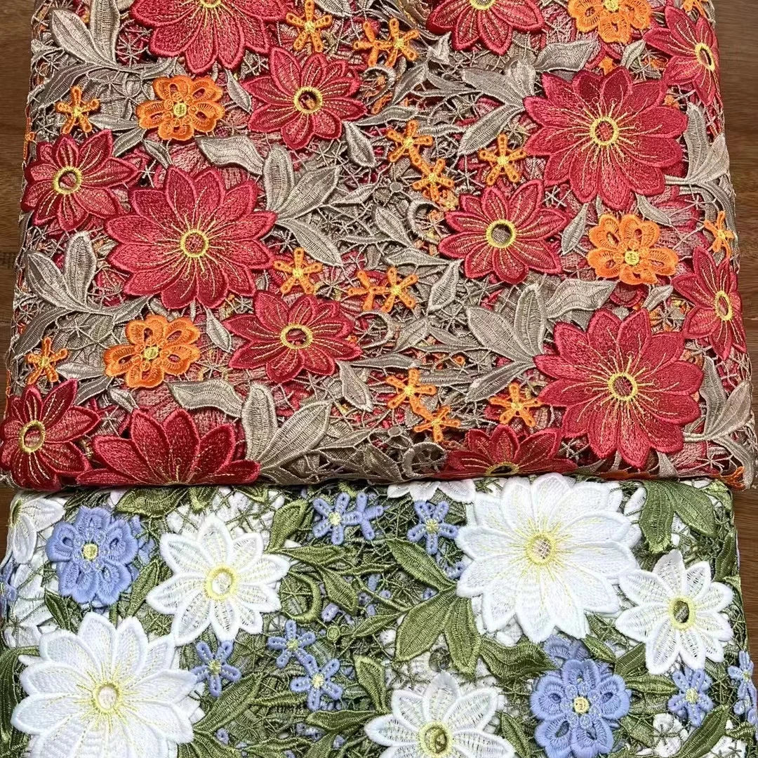 Colorful Guipure Lace Fabric Embroidery Multicolor African Party Guipure Lace Fabric