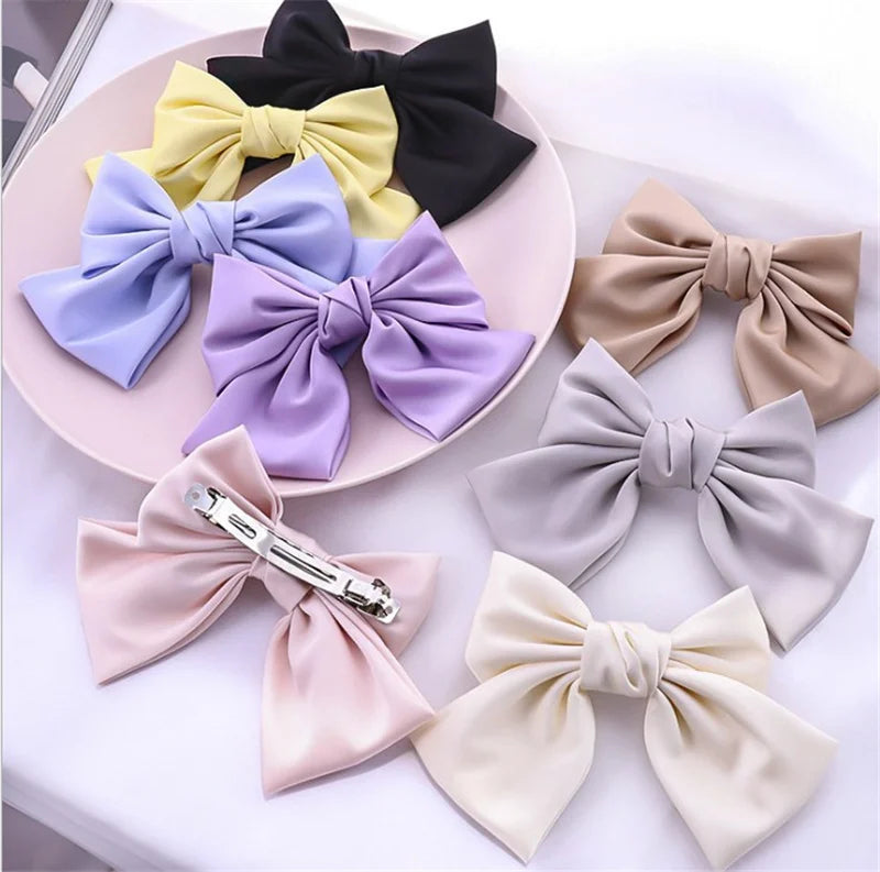 Hot Sales Fashion Women Hair Accessories New Design  Satin Bow Hairpin Elegant Pure Colors Girl Butterfly Hair Clips
