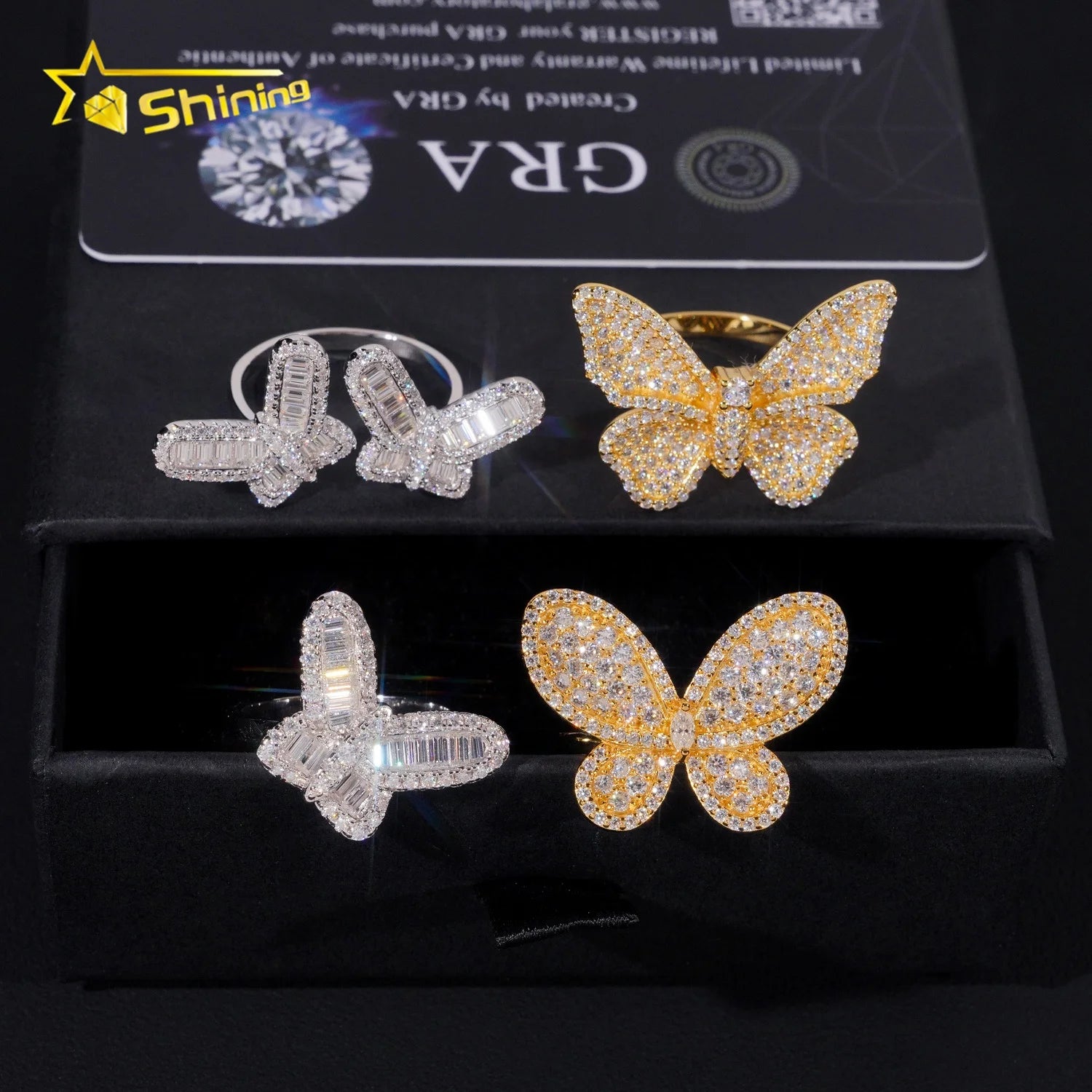 Fashion Jewelry Low Price Iced Out 925 Silver Hip Hop Butterfly Women Moissanite Diamond Ring