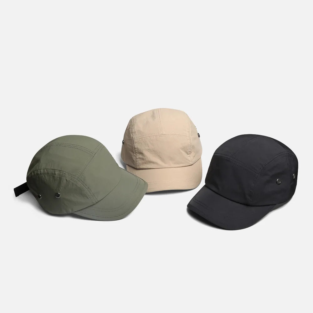 Wholesale Customization Blank 5 Panel Camping Cap Short Curved Brim Waterproof Breathable Nylon Unisex Running Hat