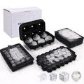 4-Piece Silicone Cube and Spherical Whiskey Tray Mold Set 4-Seasons Ice Cube Tray with Lid for Kitchen Party Carton Packed