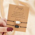Rinhoo 2 PCS Volcanic Stone Beads Bracelet Wax Rope Chain Cylindrical Charm Bracelets Wish Card lOVE Couple Jewelry Gifts
