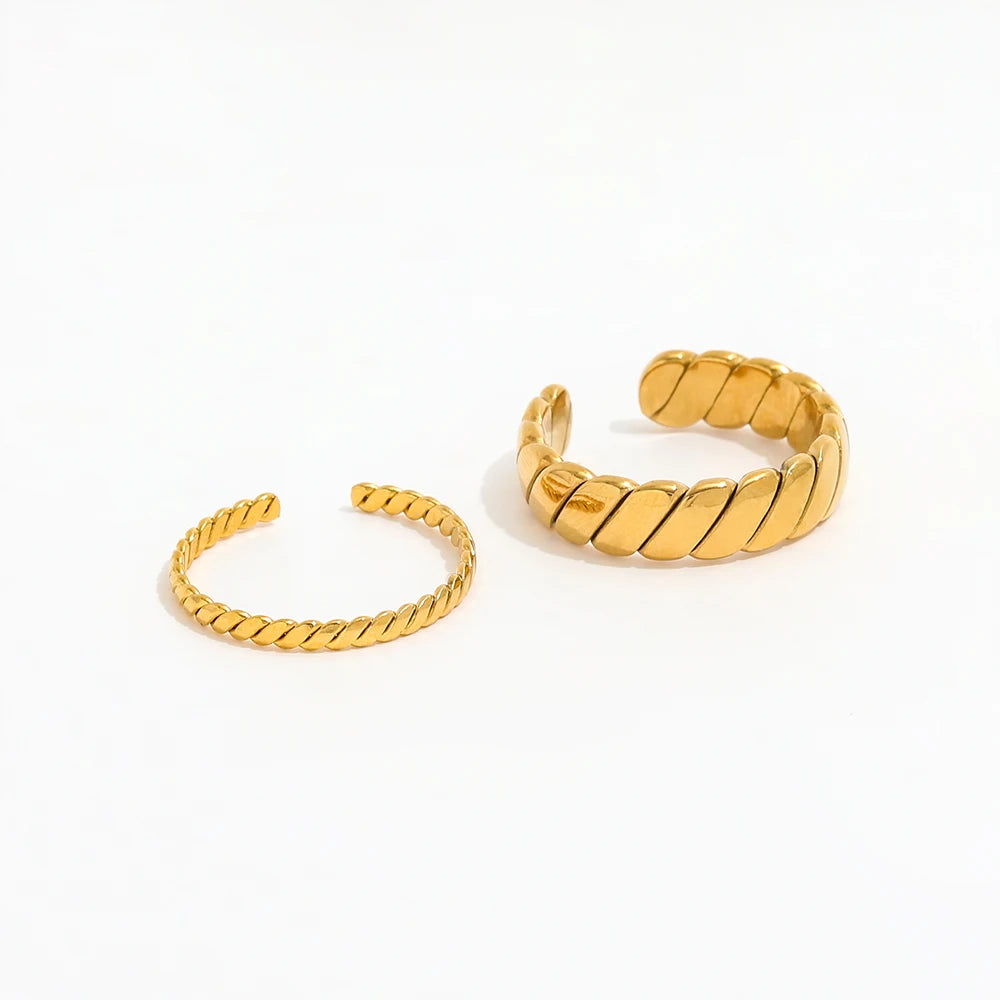 High End 18K Plain Gold Statement Open Rings Stainless Steel Trendy Simple Gold Plated Jewelry