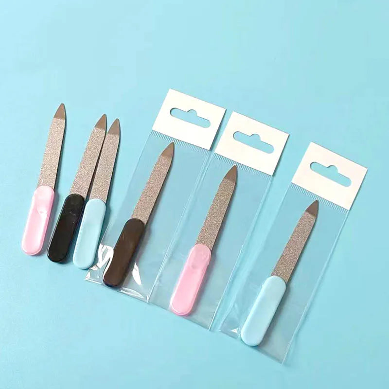 Stainless Steel Double-Sided Straight Mini Nail File 100 Grit Reusable Portable Cuticle Remover Dead Skin Pusher Sanding Polish