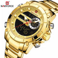 NAVIFORCE Silver Stainless Steel Men  2023 Dual Display Quartz Led Clock Male Waterproof Watches  9163