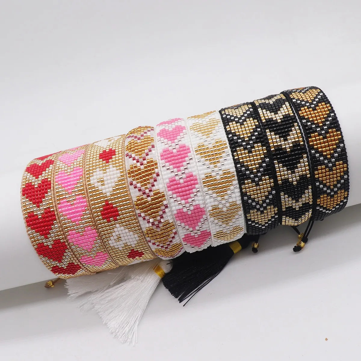 Boho Style Women's Fashion Anniversary Multicolored Tassel Woven Miyuki Seed Bead Adjustable Religious Handmade Heart Bracelets