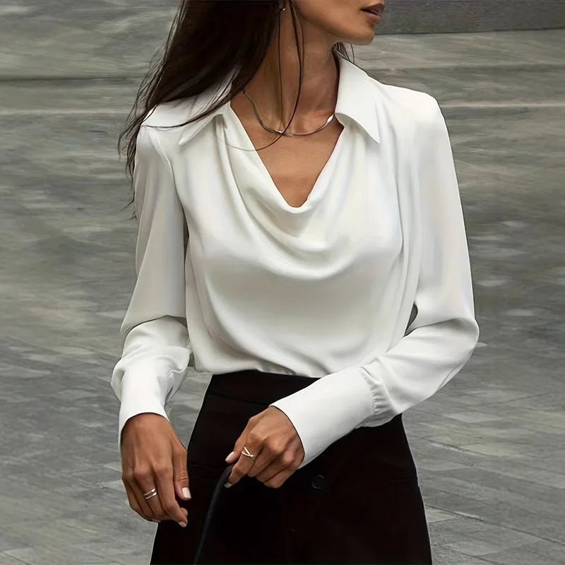 RNSHANGER Women's White Long Sleeve Shirts New Spring Fashion Simple Tops Black Solid Color Shirt for Women Blouses