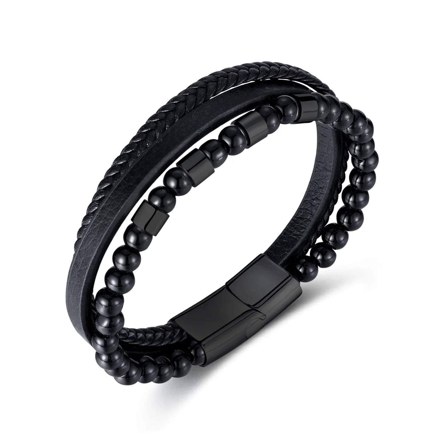 Retro Multi Layer Genuine Leather Bracelet Stainless Steel  Magnetic Clasp Leather Braided Men's Beads Accessory Bracelet