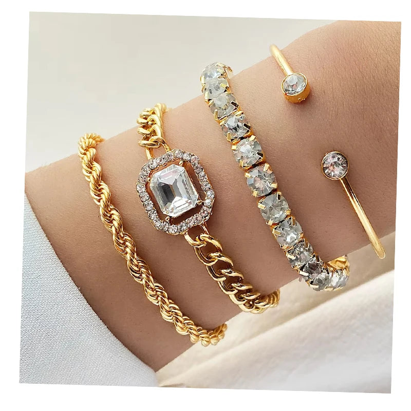 Hot Sell Vintage Gold Plated Adjustable Bracelet Bangles Set High Polished Charm Gold Bracelet for Women Jewelry