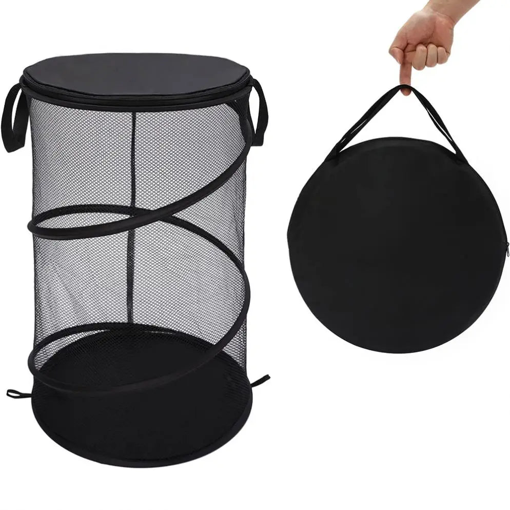 Collapsible Mesh Popup Laundry Hamper Foldable Dirty Clothes Basket Strong Carry Handles Solid Bottom