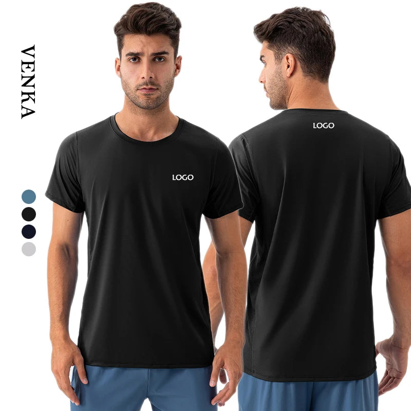Men's Cool Feeling Short Sleeve Mesh Breathable Quick Drying Sports Top Round Neck Loose Nylon Running Training T-shirt for Men