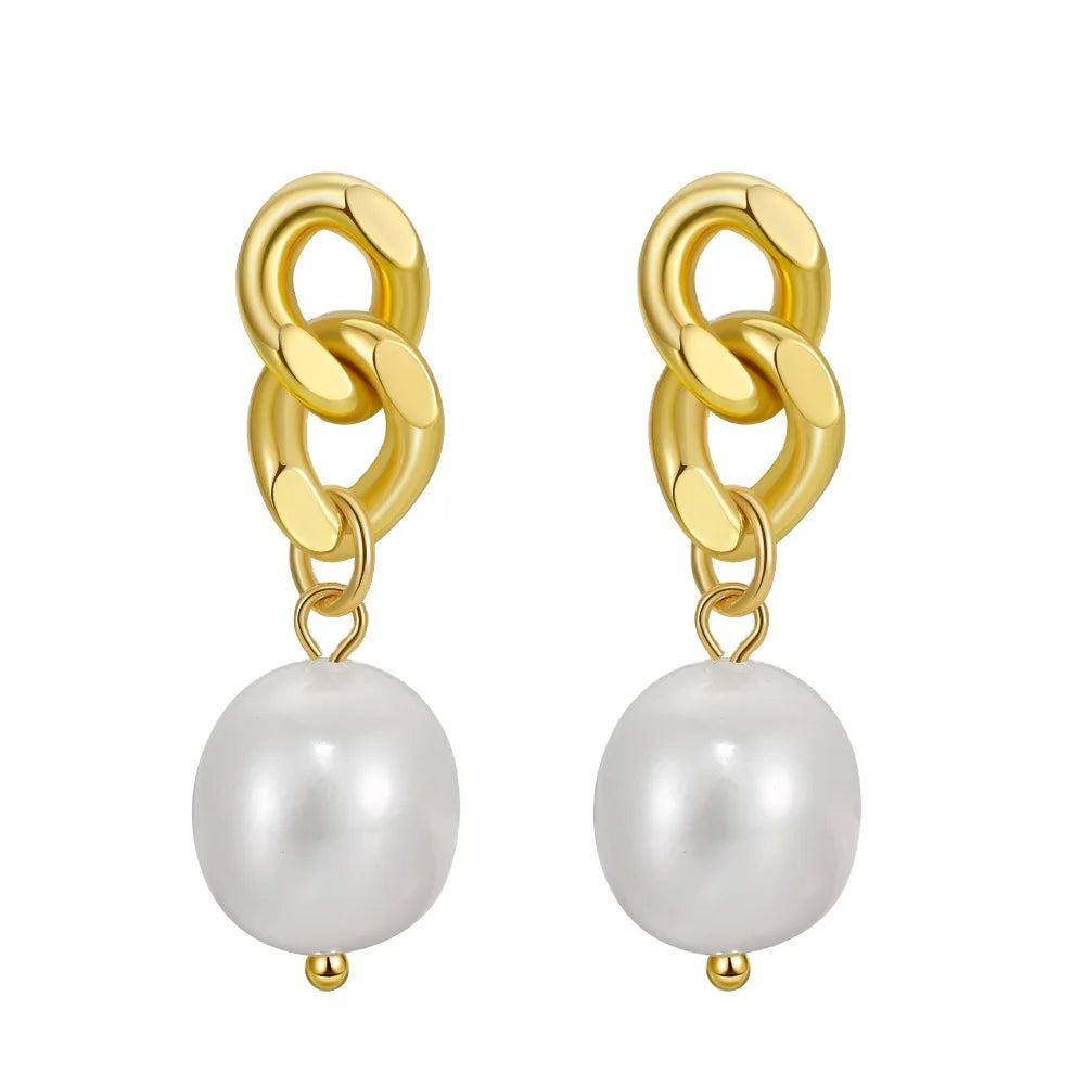 GPE53 RINNTIN Fine Jewelry 925 Sterling Silver 14K Gold Plated Stud Pearl Drop Earrings for Women