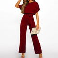 S-3XL European and American Slim Fitting Lace up Jumpsuit Short Sleeved Round Neck Loose Fitting Jumpsuit