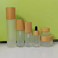 Eco-friendly 15g50g100g Bamboo Cap Cream Lotion Frosted Glass Bottle Set Empty Glass Cosmetic Bottle Eye Cream Jar
