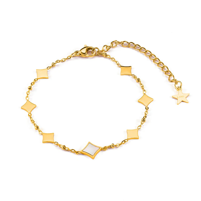 Custom Jewelry 18K Gold Plated Rhombus Flakelet Choker Bracelet Stainless Steel Jewelry Factory