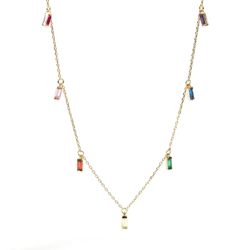 Daidan Choker Necklace Women Gold Plated Jewelry Colorful Rectangle Zircon Sterling Silver Choker Necklace
