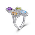 C4038 Abiding Fine Jewelry Natural Colorful Oval Multi Gemstone 925 Sterling Silver Adjustable Rings for Ladies