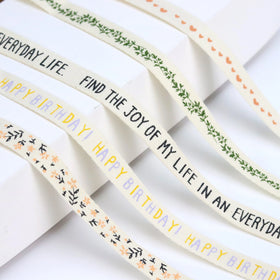 Custom Printed Logo 9mm Herringbone Natural Cotton Ribbon Eco-Friendly Polyester Birthday Gift Decoration Ribbon Roll