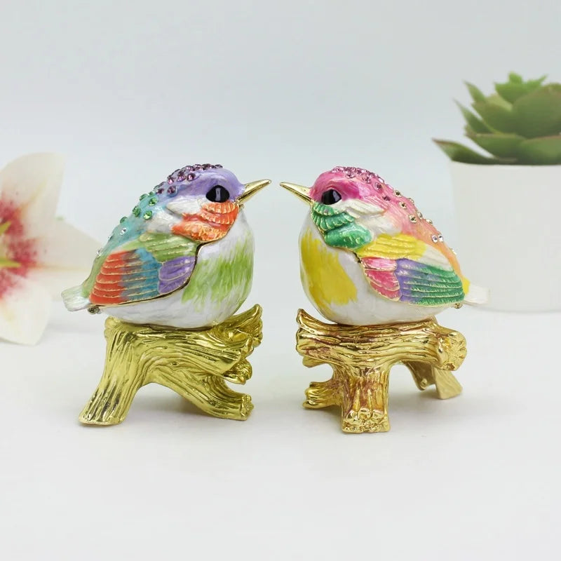 SHINNYGIFTS Small Decorative Jewelry Gift Box Hand-Painted Enamel Thrush Bird for Storage or Gift Giving Wholesale