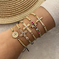 2024 Fashion Trend High Quality Bracelet Copper Gold Plated Jewellery Beaded Black Cord  Cross Pendant Woven Bracelet for Women