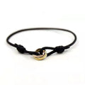 Non Tarnish Friendship Triple Interlocking Circle Ring Couple Bracelet Stainless Steel Adjustable Braided Rope Bracelets