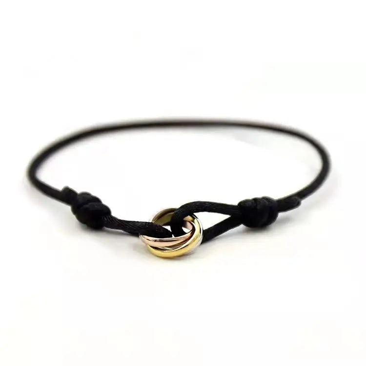 Non Tarnish Friendship Triple Interlocking Circle Ring Couple Bracelet Stainless Steel Adjustable Braided Rope Bracelets