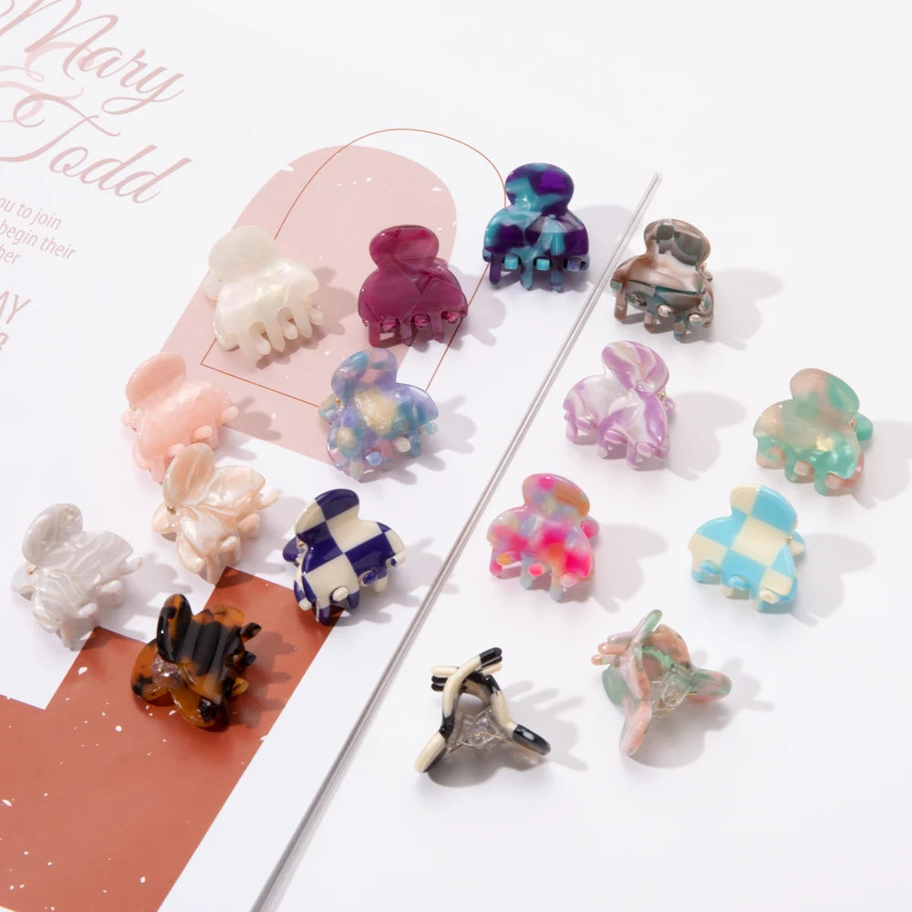 2022 Mini Multi-Color Printing Checkerboard Hair Claw Clip New Cloud Acetate Hair Clips for Girls 3CM