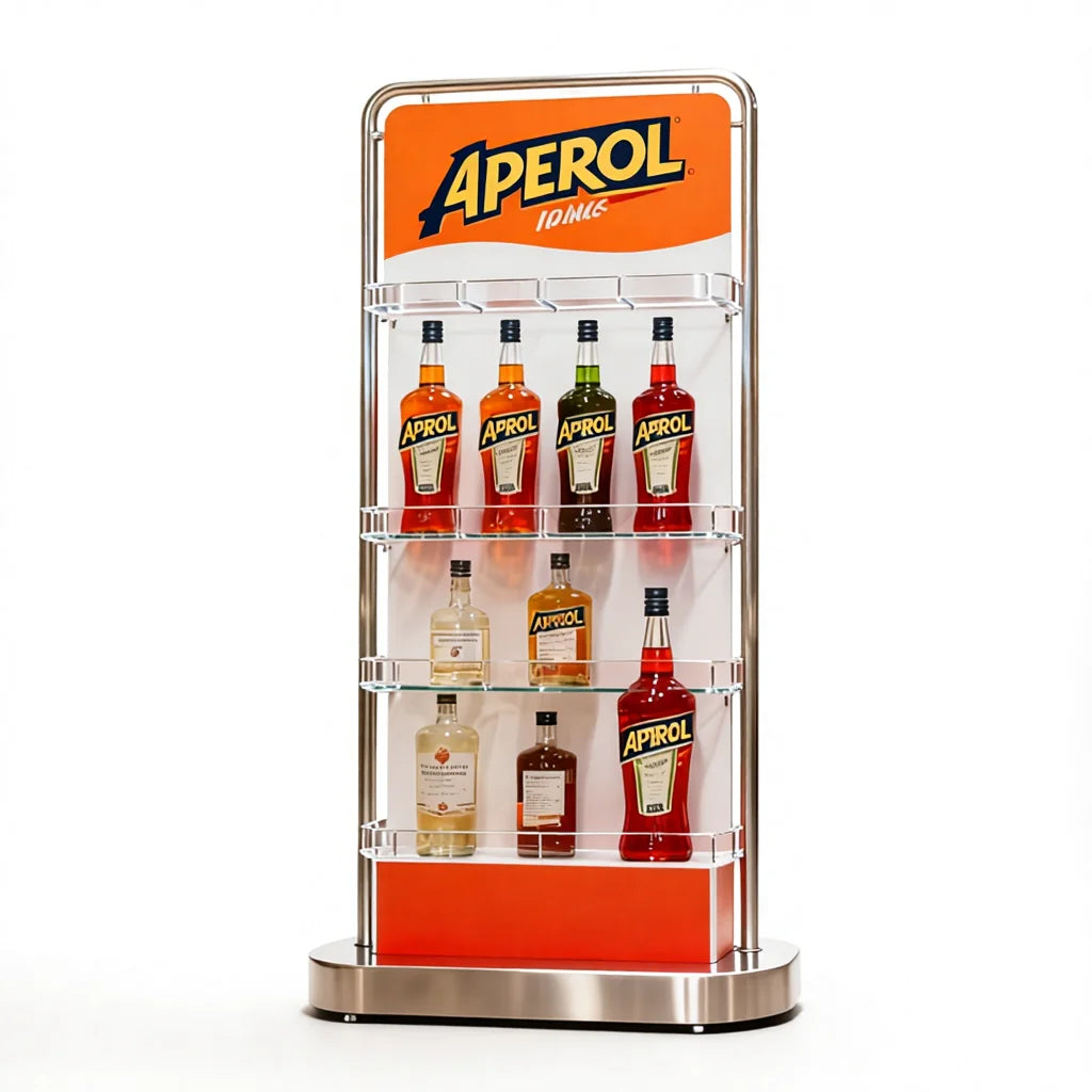 Customized Supermarket Floor Standing Metal  bar Shelving Liquor Display Mini Liquor Bottle Display Wine Rack for Liquor Store