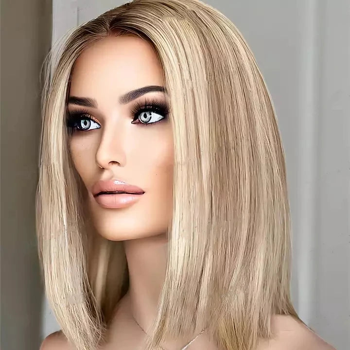 4x4 Silk Top Human Hair Wig Blonde Highlight Color European Remy Hair Closure Wigs Wholesale Price Customize Cap Size