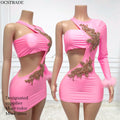 Ocstrade Latest Design Rhinestone Women Club Dresses One Shoulder Long Sleeve Hollow Out Sexy Club Dresses Sexy Mini Bodycon