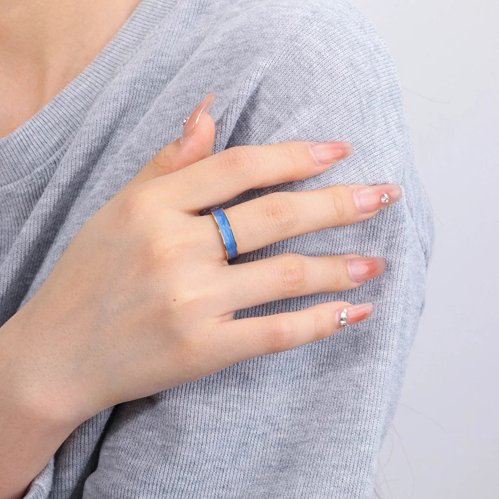 Chris April Stainless Steel White and Blue Enamel Shiny Knuckle Ring