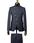 Men's Suit Blazer Sets 2 Piece Formal Brown Indian Middle East Style Slim Stand-Up Collar Slant-Breasted Wedding Suit for Men