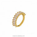 European and American Fashion Single Row Round Geometric Rectangular Zircon Ring Female Copper Gold-Plated Opening Adjustable