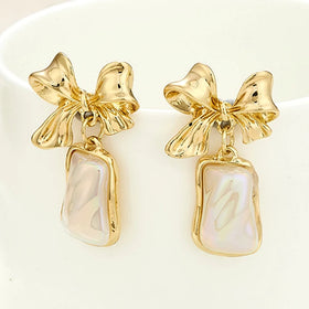 New Trendy Long Earrings Gifts Statement Irregular Geometric Pendant Earrings Temperament Gold Bow Earrings Gifts for Women