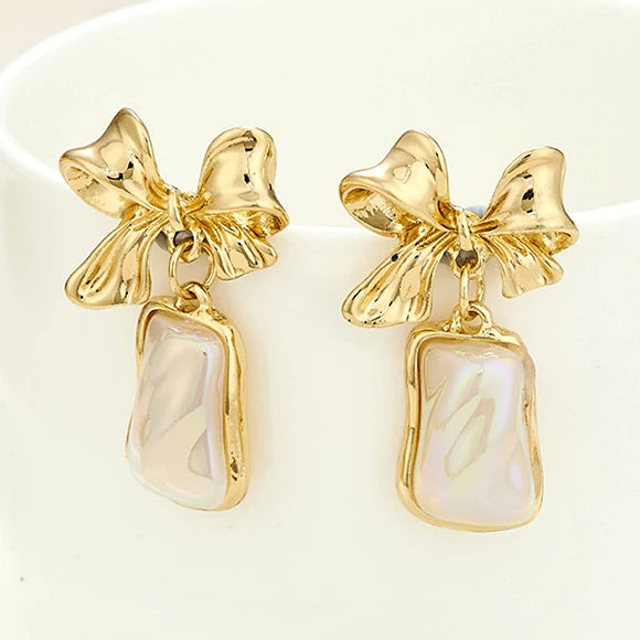New Trendy Long Earrings Gifts Statement Irregular Geometric Pendant Earrings Temperament Gold Bow Earrings Gifts for Women