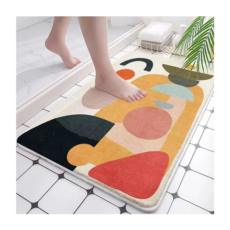 Modern Abstract Pattern Soft Velvet Machine Washable Aesthetic Design Bath Rugs for Bathroom Tub Shower