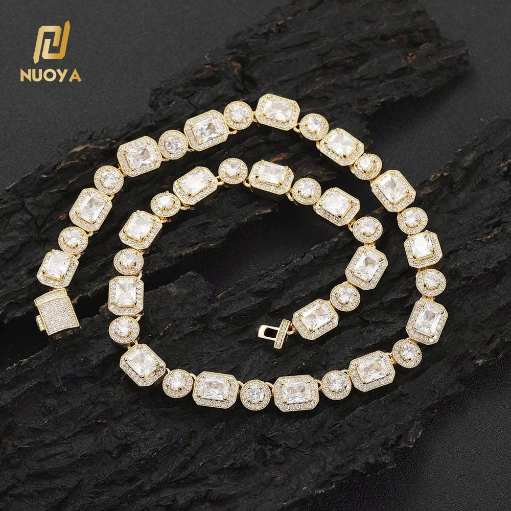 Fashion Jewelry Iced Out Zircon Necklace Square Round Bling Diamond Women Clustered Tennis Chain