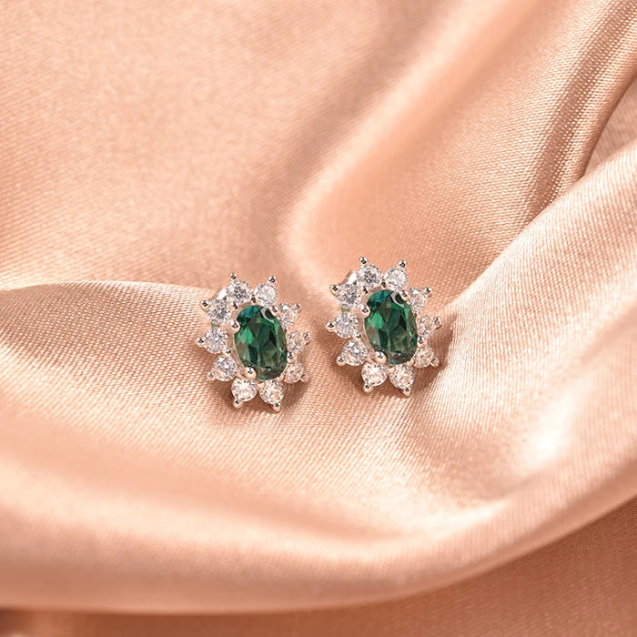 Statement Earrings Emerald Stone Stud Earrings