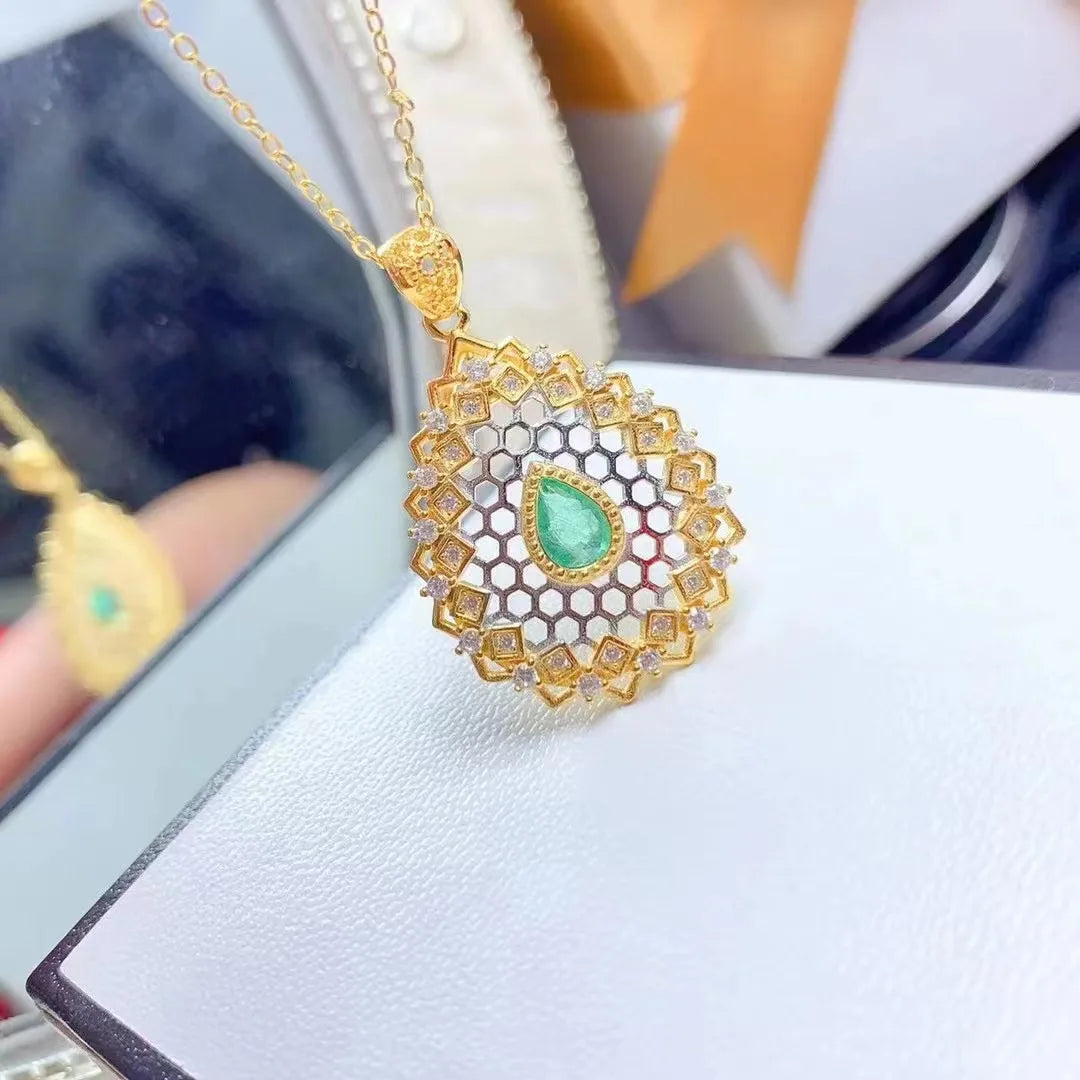 Factory Wholesale 925 Silver Necklace Natural Emerald Long Green Emerald Matching Necklace for Couples Rhodium Gold GIA Gift