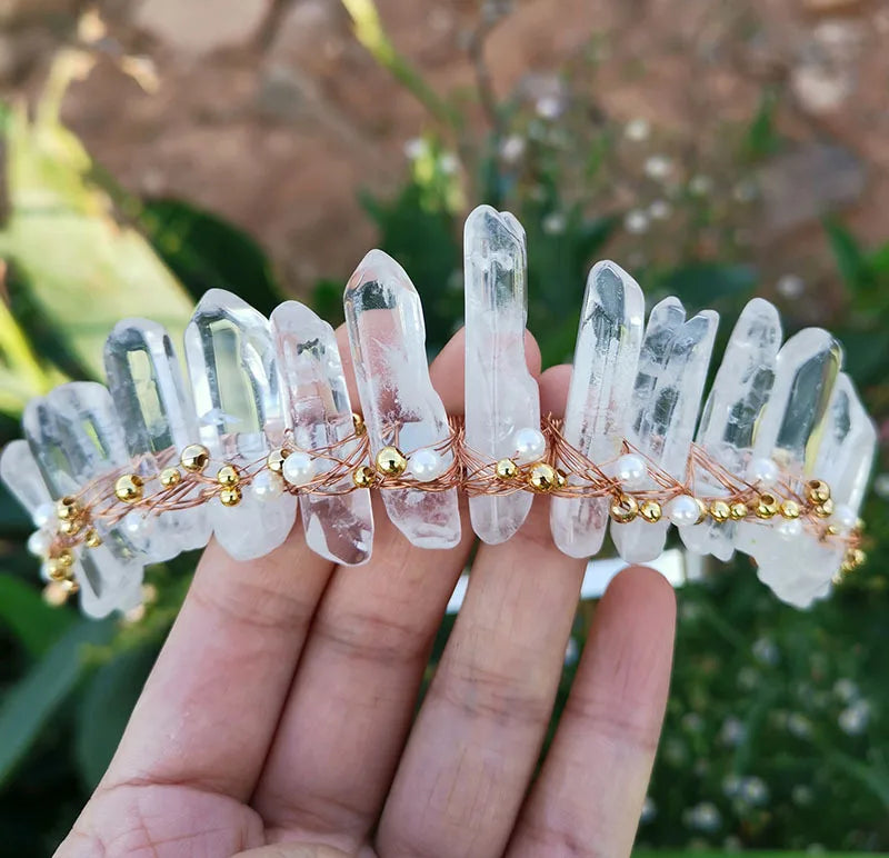 DIY Factory Direct Handmade Pearl Beads Gemstone Pearl Hair Accessories Crystal Crown Princess Hair Band Healing Crystals