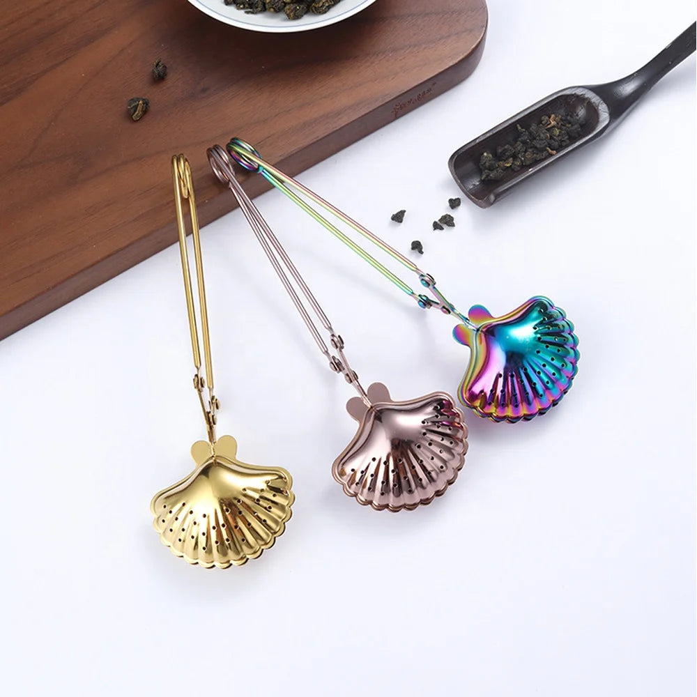 Shell Shaped Reusable 304 Stainless Steel Tea Infuser Strainer Tea Filters Spoon for Loose Leaf