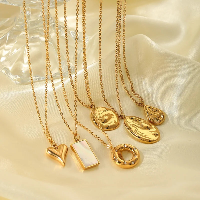 9 Styles Rhinestone Necklace Round V Drop Heart Pendant Necklace 18K Gold Plated Stainless Steel Necklace Women