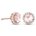 925 Sterling Silver Round Cut Earring Jewelry Natural Rose Quartz White Topaz Earrings for Women