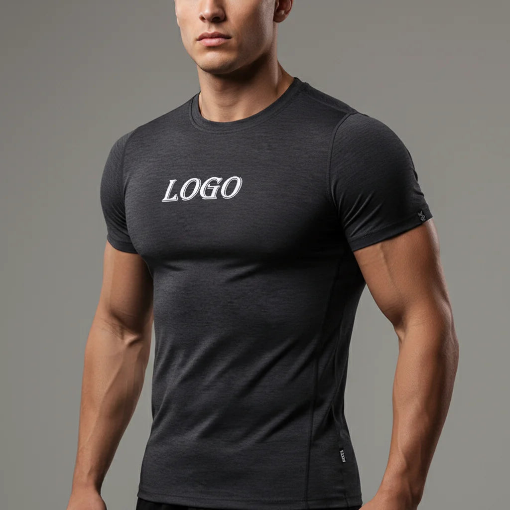 Bulk Men's Casual Fitness RunningTraining Shirt OEM Custom High Quality Knitted Short Sleeve Letter Pattern Quick Dry