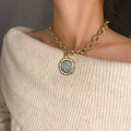 Retro Geometric Primitive Stone Pendant Collar Necklace Feminine Temperament Cold Wind Sweater Chain Necklace