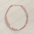 Handmade Sweet Pink Natural Stone Beaded Freshwater Pearl Necklace Women and Girls Stainless Steel Waterproof Clasp